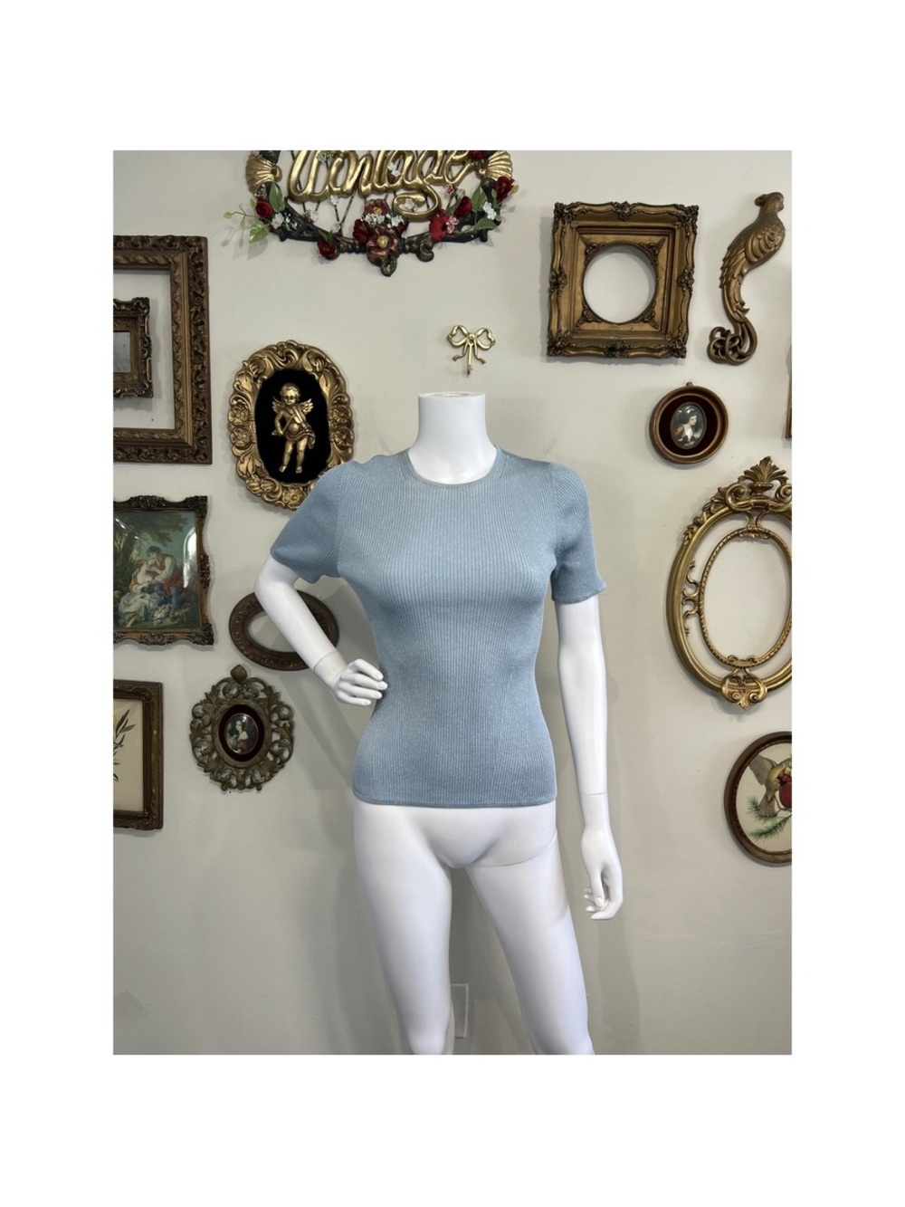 Zimmermann Light Blue Short Sleeve Ribbed Knit Top